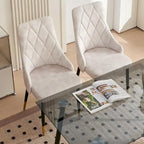 Howtai Grey Glass Table Set with 4 Velvet Chairs for Home Kitchen Dining Room