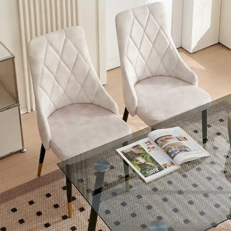 Howtai Grey Glass Table Set with 4 Velvet Chairs for Home Kitchen Dining Room
