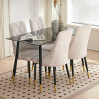 Howtai Grey Glass Table Set with 4 Velvet Chairs for Home Kitchen Dining Room