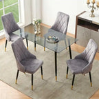 Howtai Grey Glass Table Set with 4 Velvet Chairs for Home Kitchen Dining Room