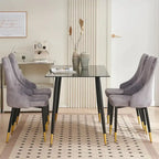 Howtai Grey Glass Table Set with 4 Velvet Chairs for Home Kitchen Dining Room