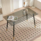 Howtai Grey Glass Table Set with 4 Velvet Chairs for Home Kitchen Dining Room