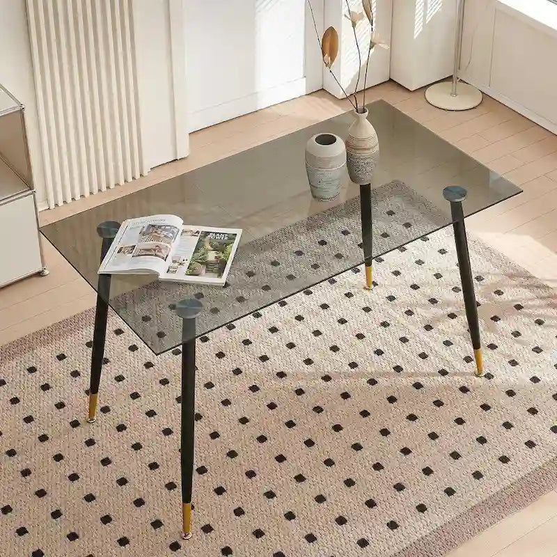 Howtai Grey Glass Table Set with 4 Velvet Chairs for Home Kitchen Dining Room