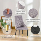 Howtai Grey Glass Table Set with 4 Velvet Chairs for Home Kitchen Dining Room