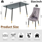 Howtai Grey Glass Table Set with 4 Velvet Chairs for Home Kitchen Dining Room