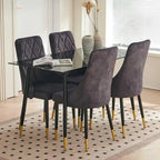 Howtai Grey Glass Table Set with 4 Velvet Chairs for Home Kitchen Dining Room