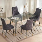 Howtai Grey Glass Table Set with 4 Velvet Chairs for Home Kitchen Dining Room