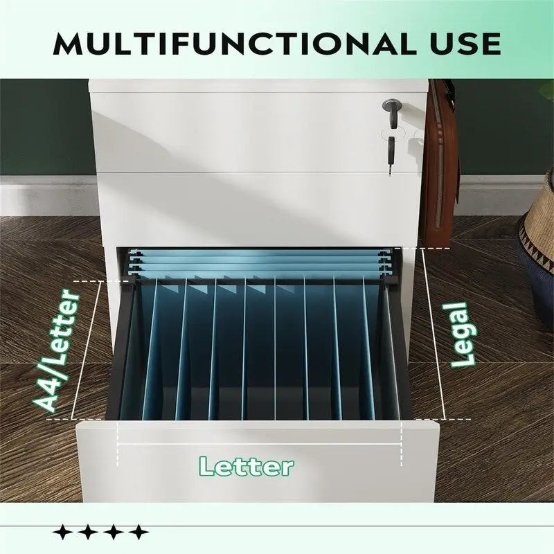 3 Drawer File Cabinet with Lock - 17.7D x 15.5W x 25.8H