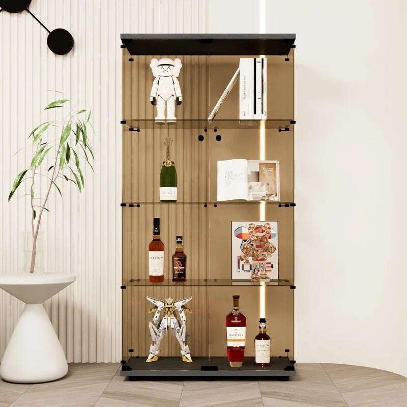 Tawny 4 Shelves Glass Display Cabinet, Floor Standing Curio Bookshelf for Living Room, Office,Cloakroom