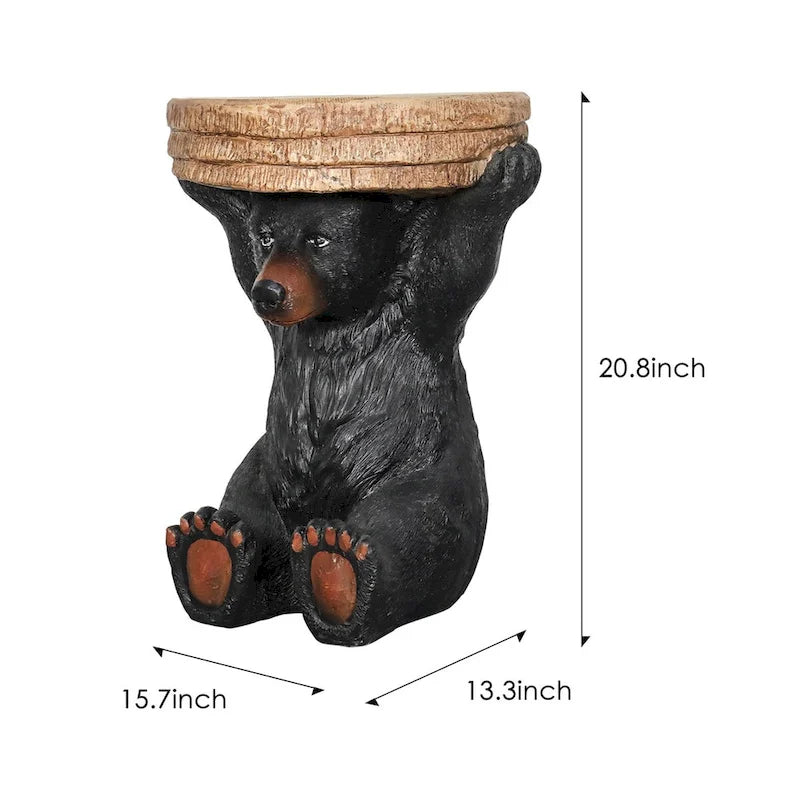 Forest Pedestal Table Rustic Cabin Decor 20.8In H Realistic Bear Table