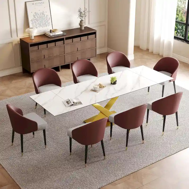 9 - Piece 94.48Rectangular Extendable Sintered Stone Dining Table with 8 Faux leather Chairs Dining Set