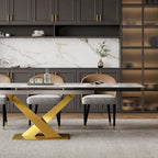 9 - Piece 94.48Rectangular Extendable Sintered Stone Dining Table with 8 Faux leather Chairs Dining Set