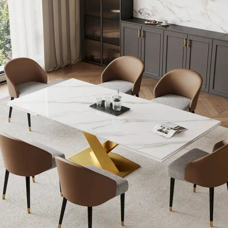 9 - Piece 94.48Rectangular Extendable Sintered Stone Dining Table with 8 Faux leather Chairs Dining Set