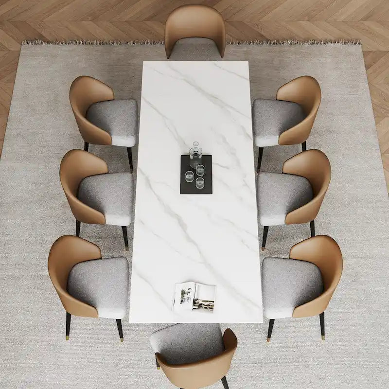 9 - Piece 94.48Rectangular Extendable Sintered Stone Dining Table with 8 Faux leather Chairs Dining Set