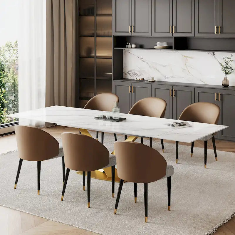 9 - Piece 94.48Rectangular Extendable Sintered Stone Dining Table with 8 Faux leather Chairs Dining Set