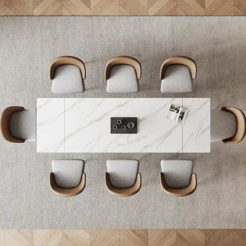 9 - Piece 94.48Rectangular Extendable Sintered Stone Dining Table with 8 Faux leather Chairs Dining Set