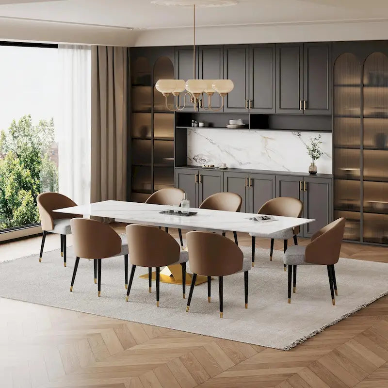 9 - Piece 94.48Rectangular Extendable Sintered Stone Dining Table with 8 Faux leather Chairs Dining Set