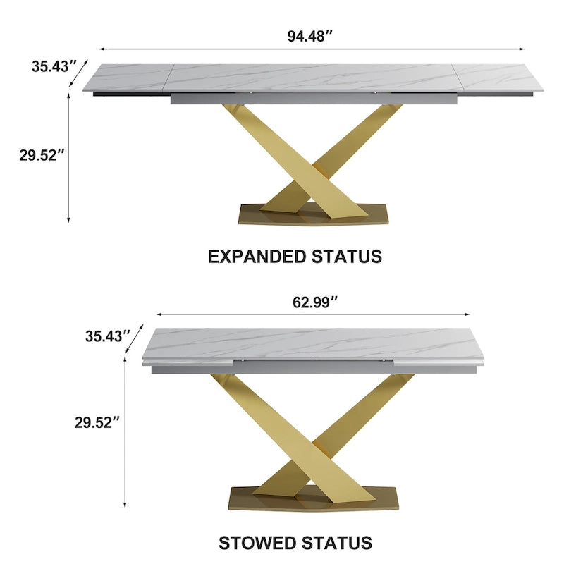 9 - Piece 94.48Rectangular Extendable Sintered Stone Dining Table with 8 Faux leather Chairs Dining Set