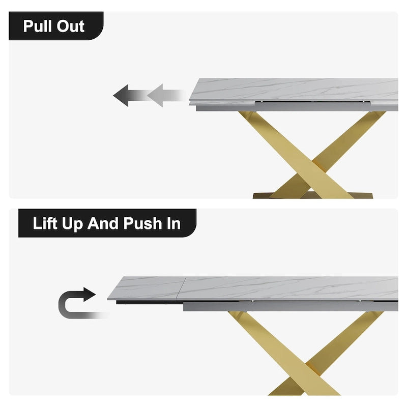 9 - Piece 94.48Rectangular Extendable Sintered Stone Dining Table with 8 Faux leather Chairs Dining Set