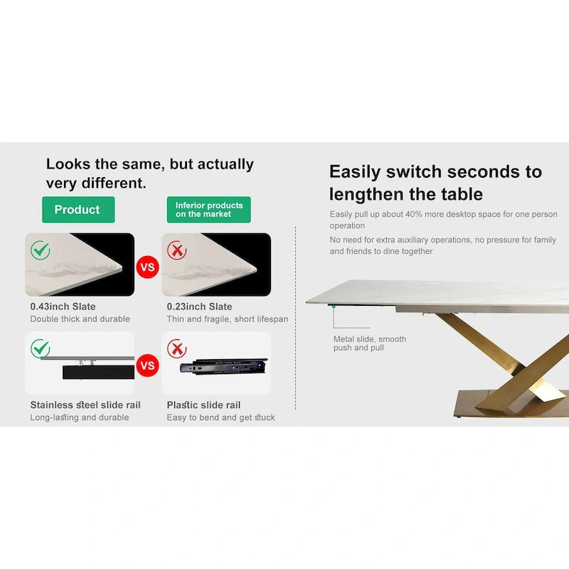 9 - Piece 94.48Rectangular Extendable Sintered Stone Dining Table with 8 Faux leather Chairs Dining Set