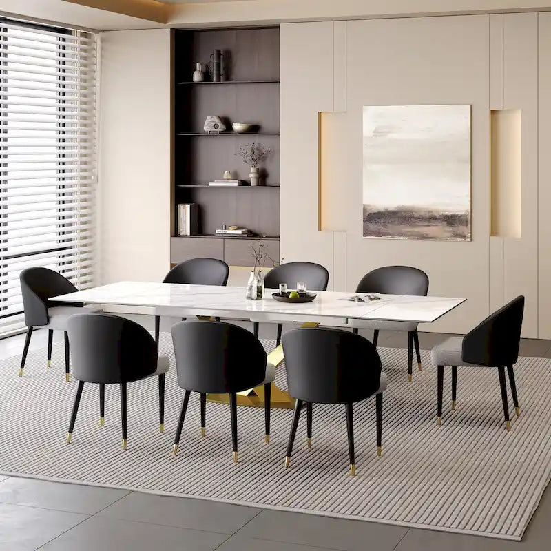 9 - Piece 94.48Rectangular Extendable Sintered Stone Dining Table with 8 Faux leather Chairs Dining Set