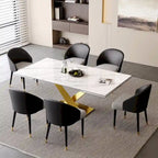 9 - Piece 94.48Rectangular Extendable Sintered Stone Dining Table with 8 Faux leather Chairs Dining Set