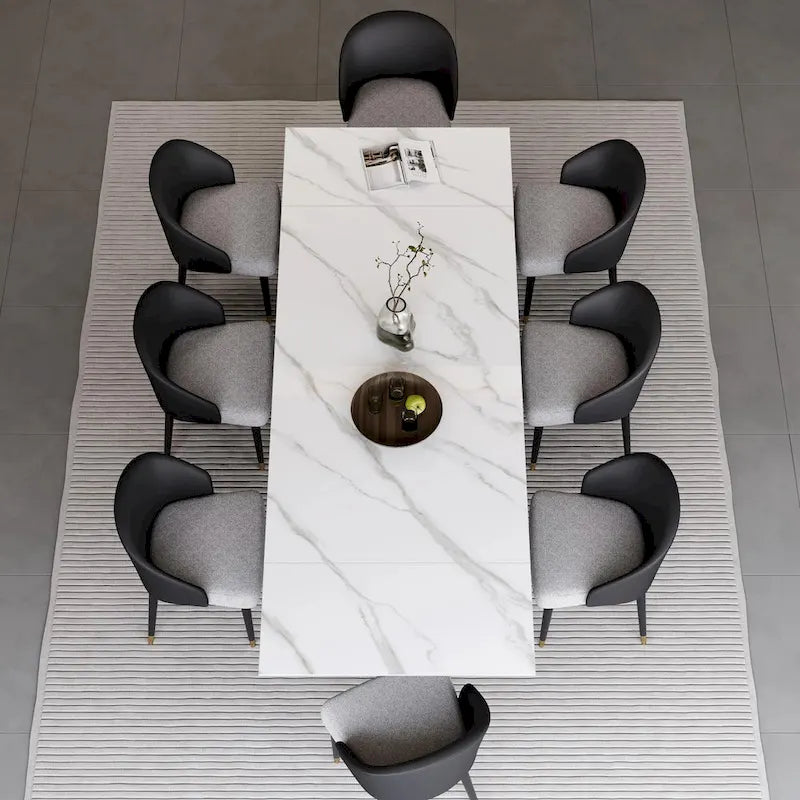 9 - Piece 94.48Rectangular Extendable Sintered Stone Dining Table with 8 Faux leather Chairs Dining Set