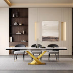 9 - Piece 94.48Rectangular Extendable Sintered Stone Dining Table with 8 Faux leather Chairs Dining Set