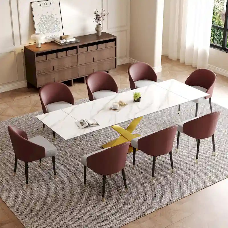 9 - Piece 94.48Rectangular Extendable Sintered Stone Dining Table with 8 Faux leather Chairs Dining Set