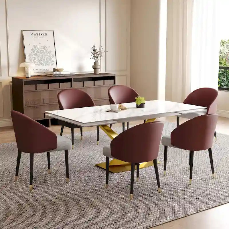 9 - Piece 94.48Rectangular Extendable Sintered Stone Dining Table with 8 Faux leather Chairs Dining Set